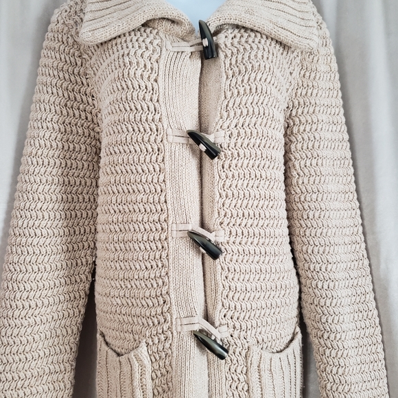 NWOT Talbots tan open weave toggle closure wool blend coat Womens Medium - Picture 3 of 7